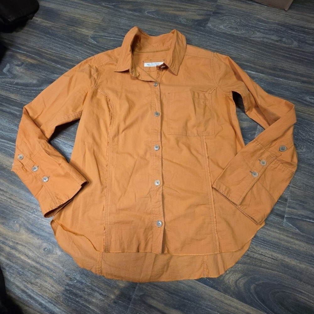 We The Free Womens‎ Button-Up Shirt Cotton Light Orange 3/4 Sleeves  Size Medium